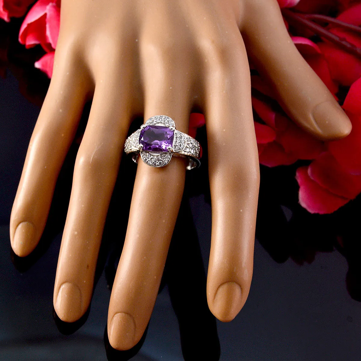 Riyo Fascinating Gem Amethyst 925 Silver Ring Fast Fix Jewelry