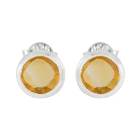 Riyo Fit Sterling Silver Earring For Women Citrine Earring Bezel Setting Yellow Earring Stud Earring