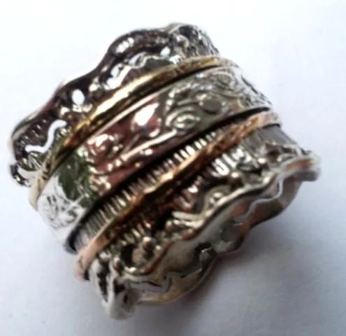 Romantic Floral spinner spinning ring silver gold Meditation rings