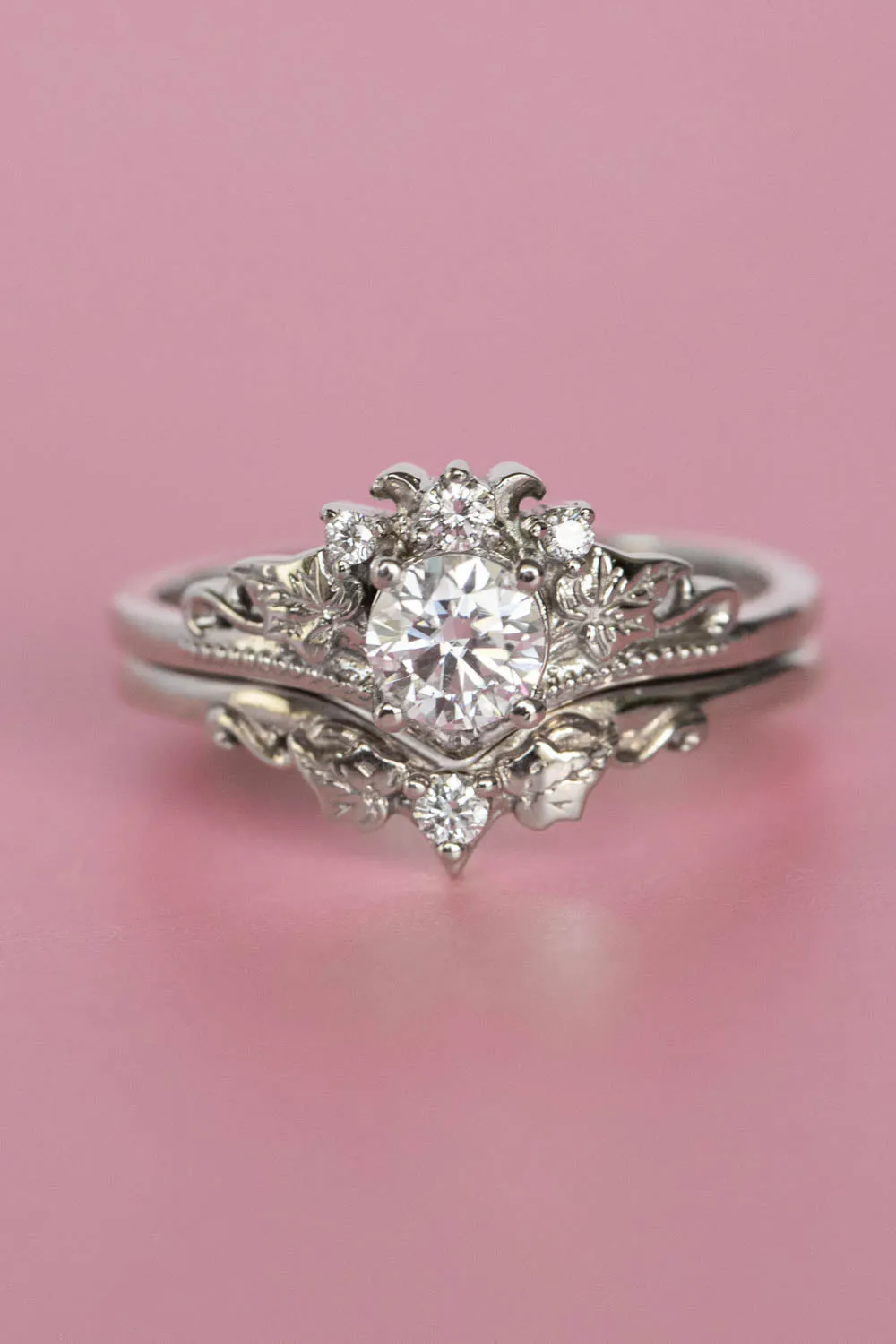 Round lab grown diamond engagement ring, nature inspired proposal ring / Ariadne