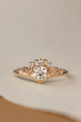 Round lab grown diamond engagement ring, nature inspired proposal ring / Ariadne