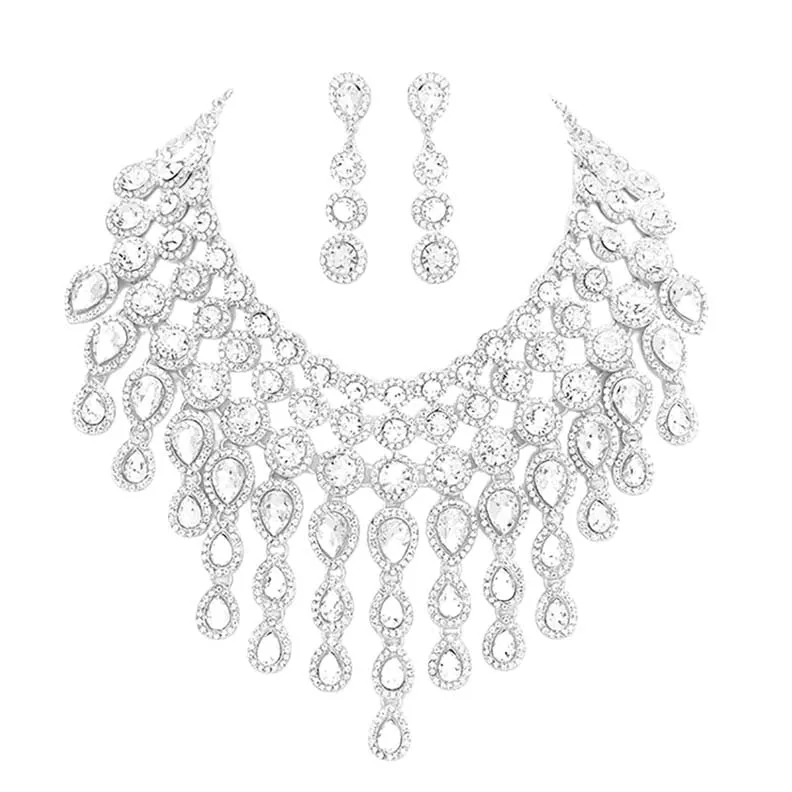 Round Teardrop Stone Cluster Evening Bib Necklace