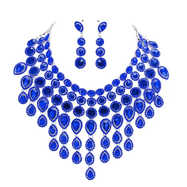 Round Teardrop Stone Cluster Evening Bib Necklace