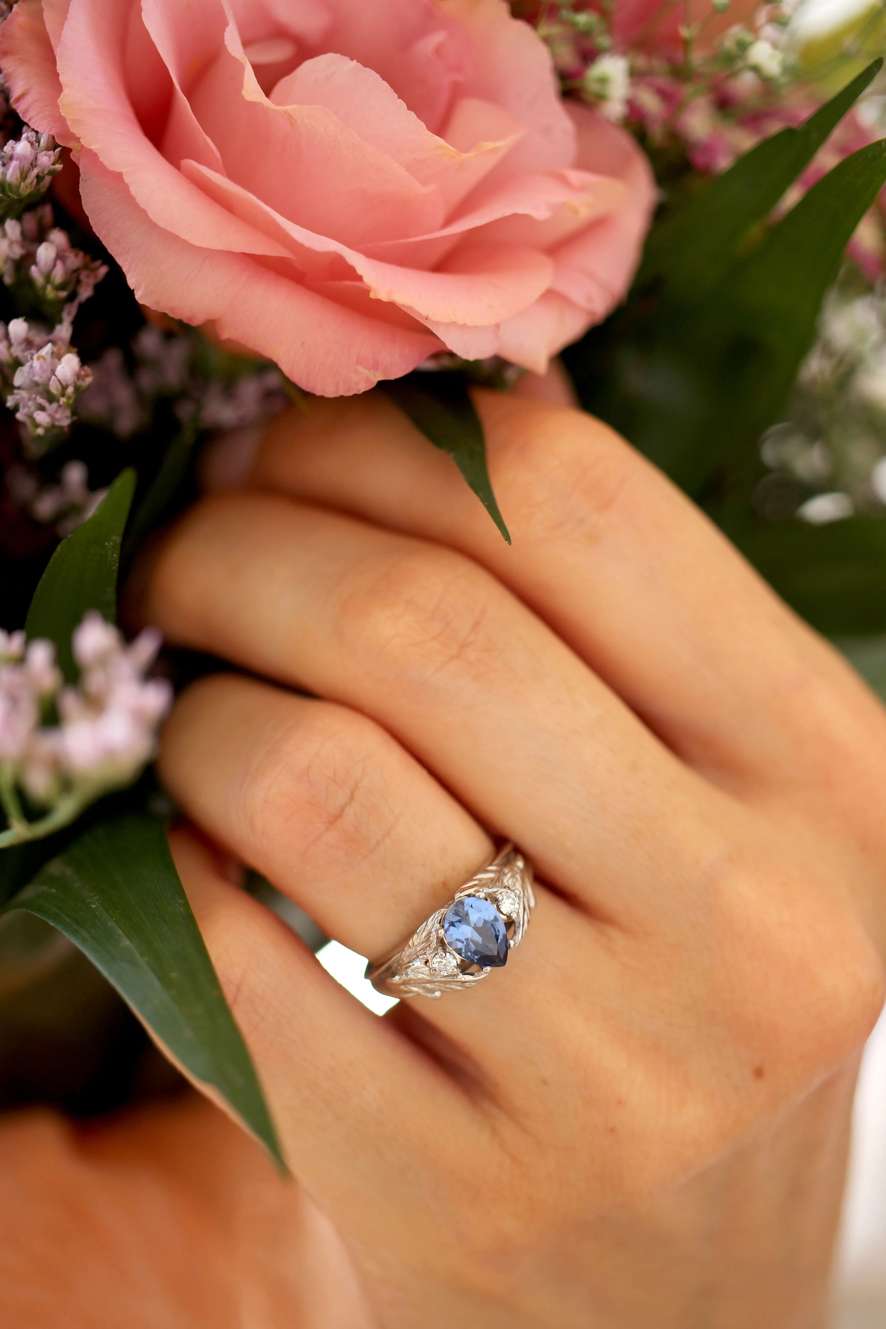 Sapphire and diamonds engagement ring / Wisteria