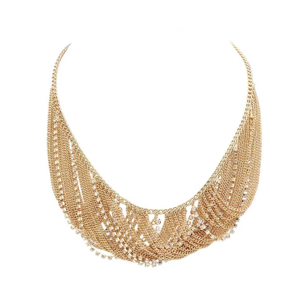 Secret Box Draped Stone Metal Chain Bib Necklace