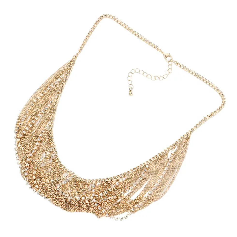 Secret Box Draped Stone Metal Chain Bib Necklace