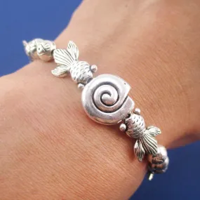 Silver Goldfish Seashell Shaped Charm Stretchy Bracelet