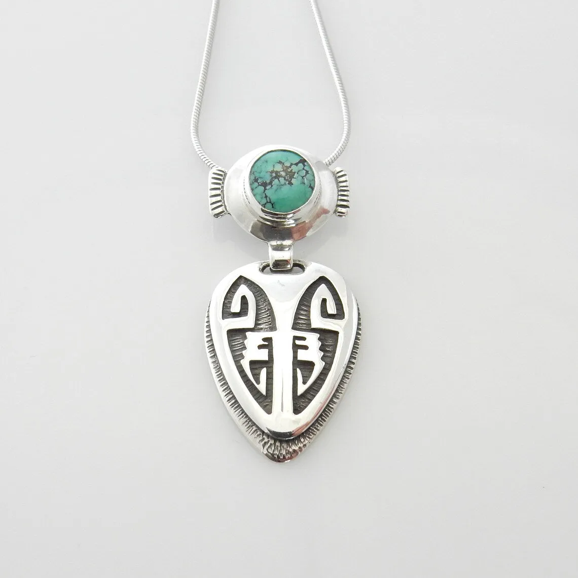 Silver Handcrafted Blue Spiderweb Turquoise Pendant