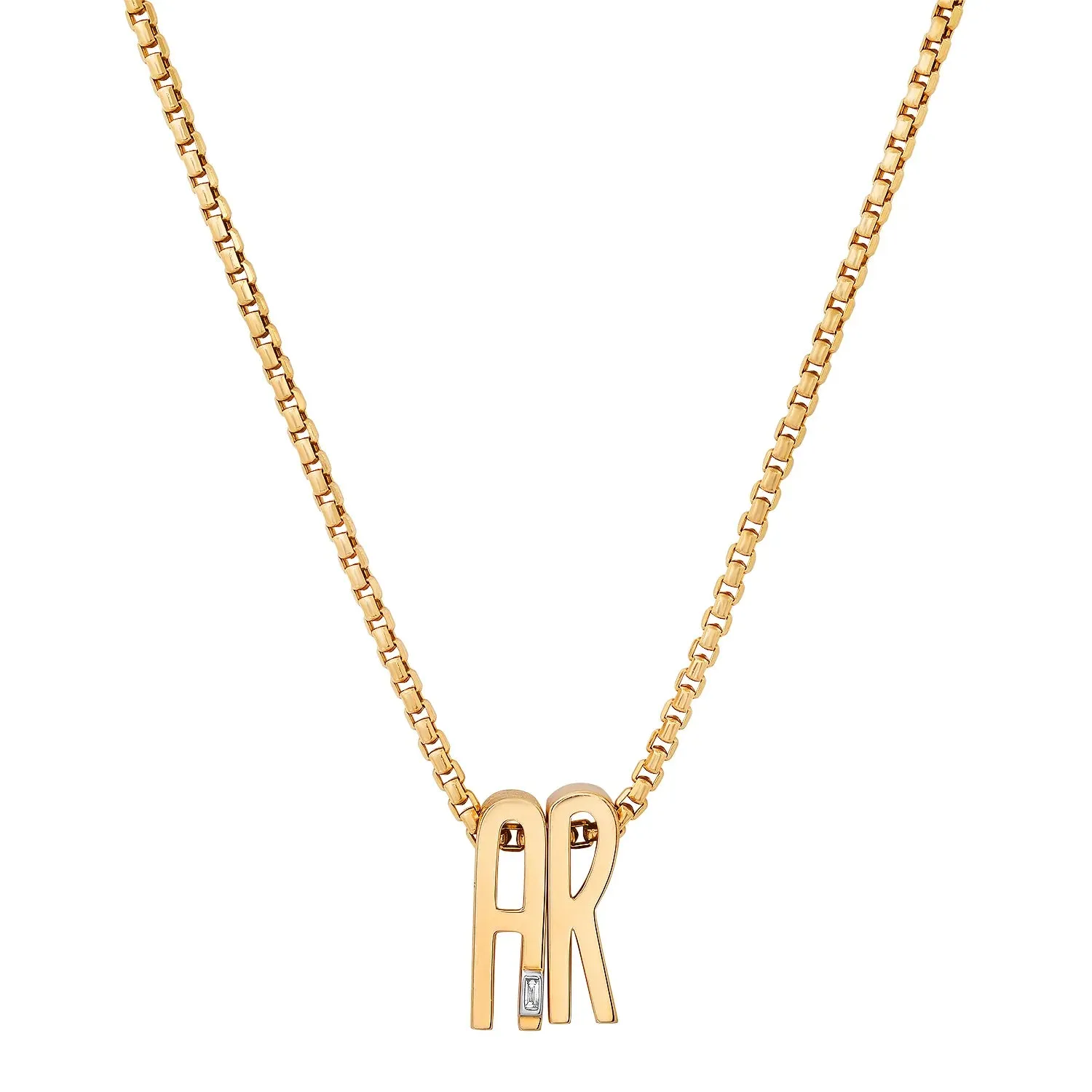 Slide-On Textured Initial with Baguette Necklace