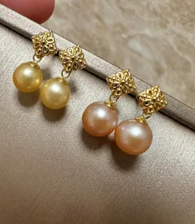 South Sea Pearl Rhombic Dangling Earrings 18K