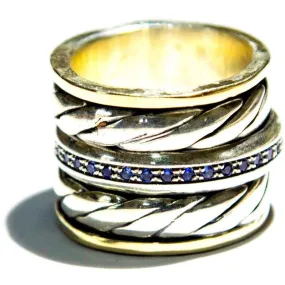 Spinner ring for woman, chunky silver rings 9K gold