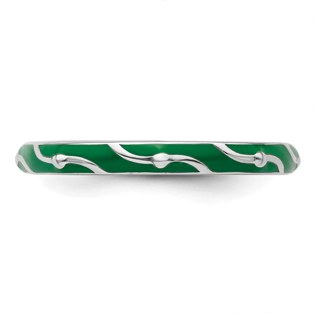 Stackable Expressions Green Enamel Ring in Sterling Silver