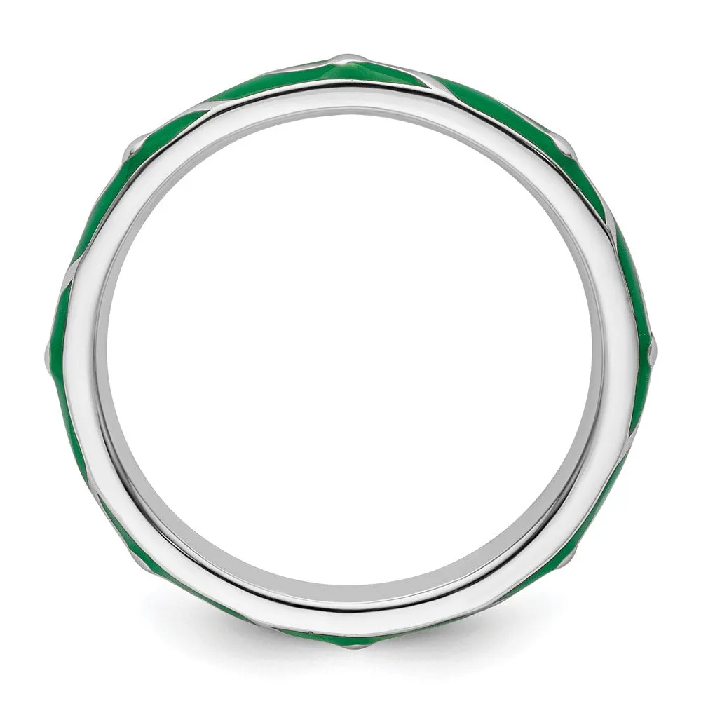 Stackable Expressions Green Enamel Ring in Sterling Silver