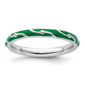 Stackable Expressions Green Enamel Ring in Sterling Silver