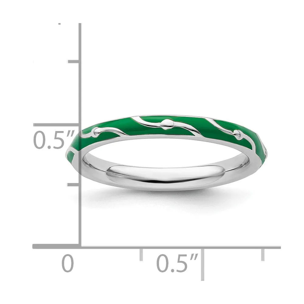 Stackable Expressions Green Enamel Ring in Sterling Silver