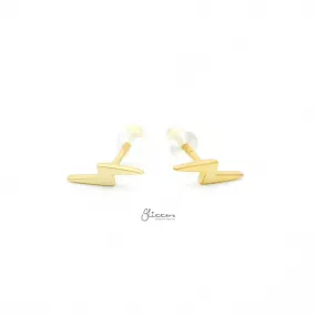 Sterling Silver Lightning Bolt Stud Earrings - Gold