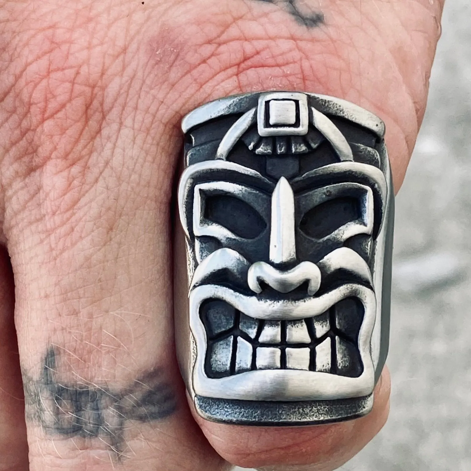 Tiki Ring - Tiki Man Skull - R201