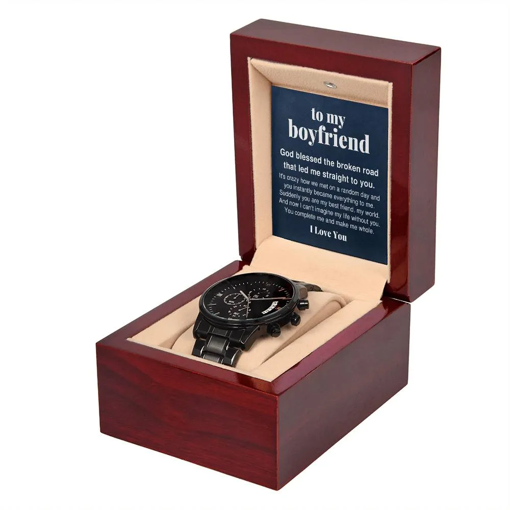 To My Boyfriend, You Complete Me Black Chronograph Watch For Men