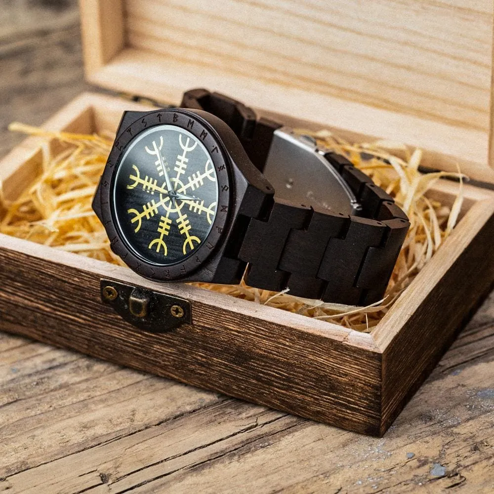 Wooden Watch with Helm of Awe and Runes