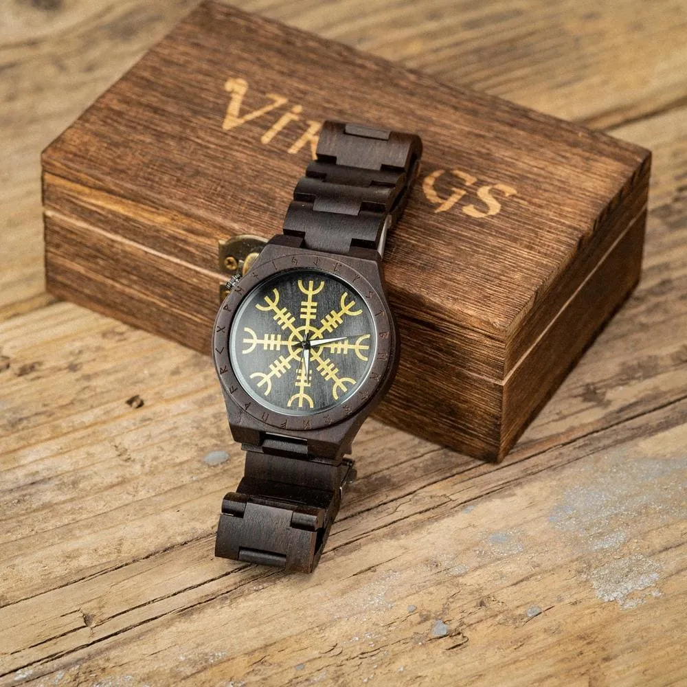 Wooden Watch with Helm of Awe and Runes