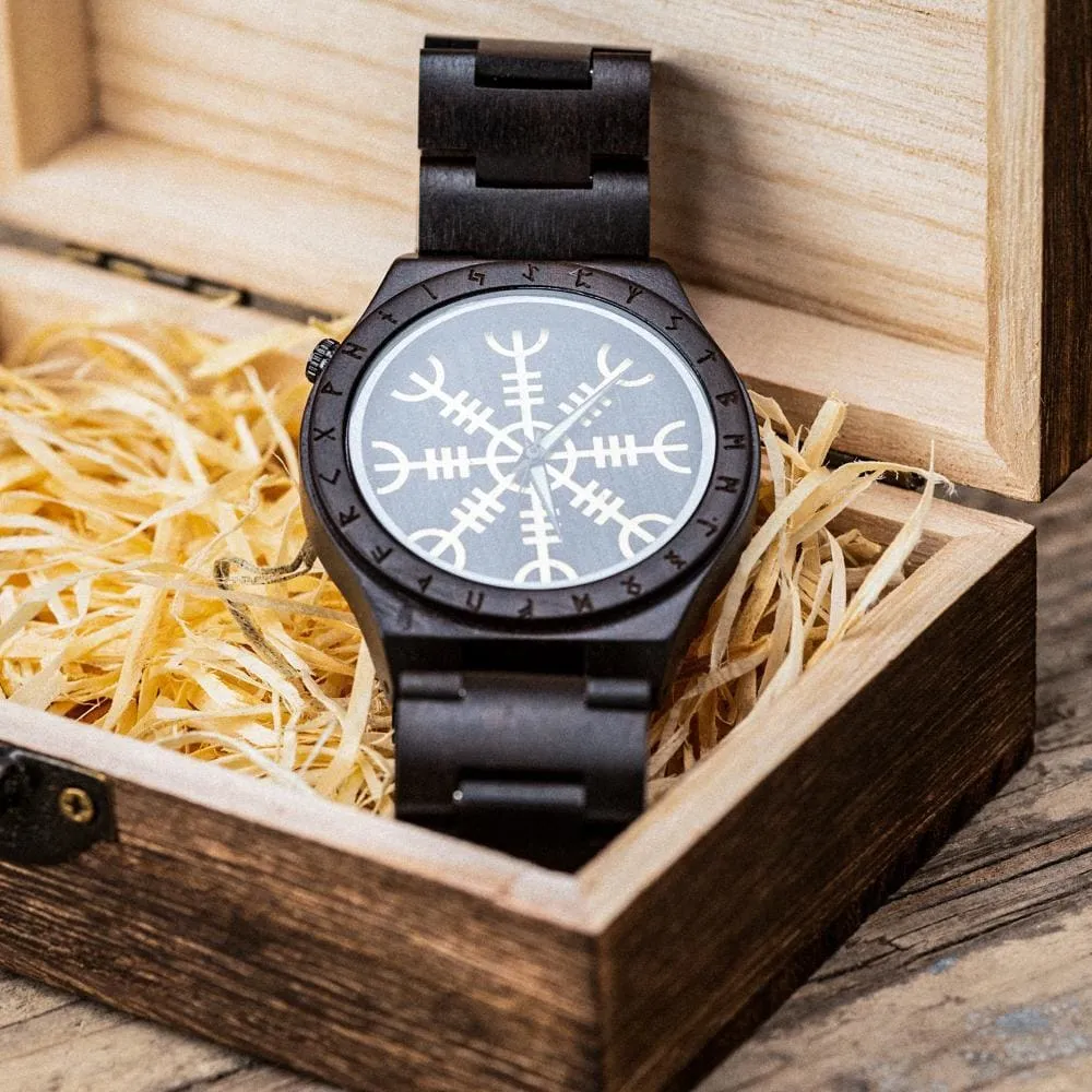 Wooden Watch with Helm of Awe and Runes